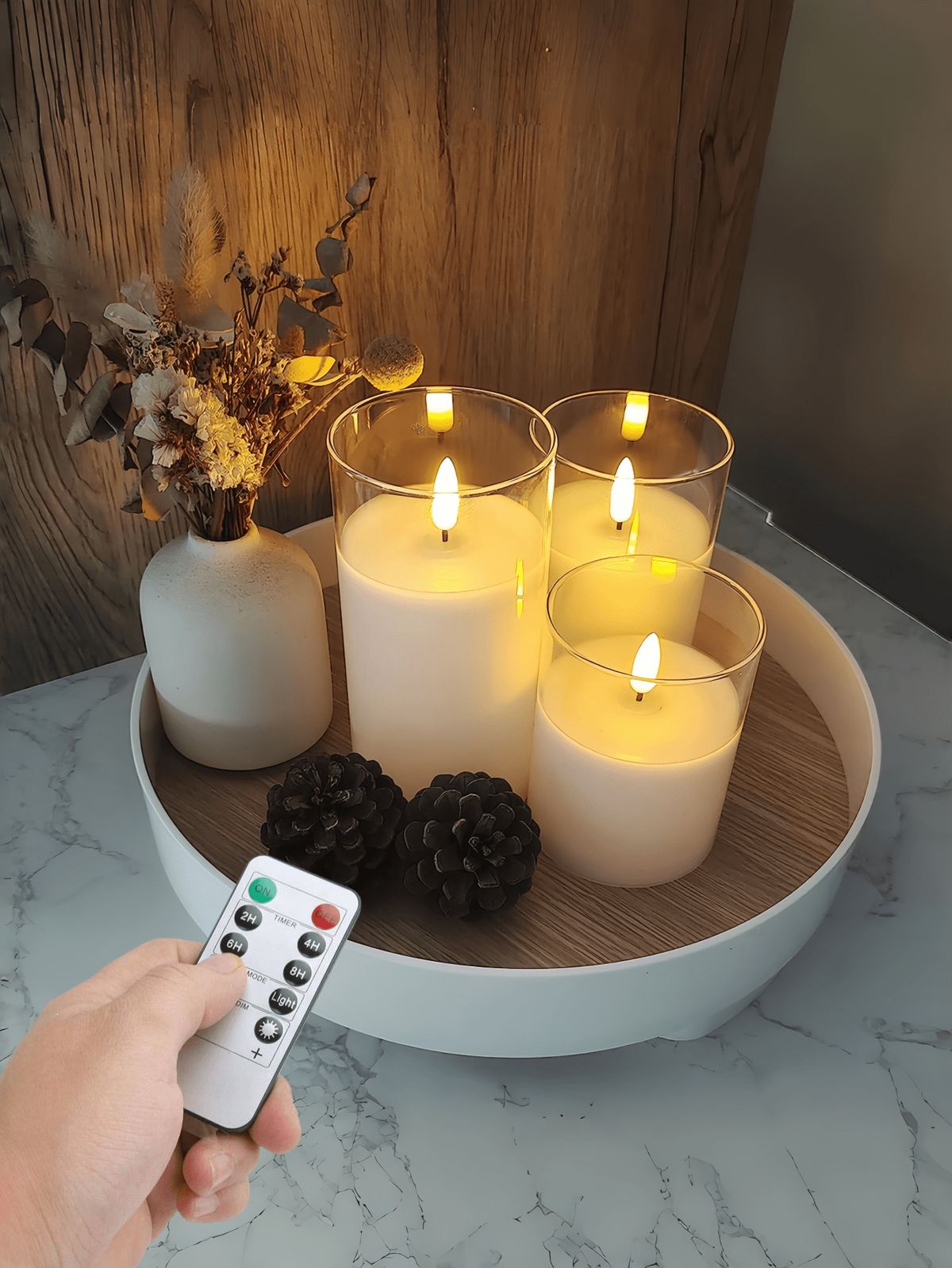 Electric Flameless LED Pillar Candles Pack of 3 - Moving Flame, 10 Key Remote & Timer Controlled