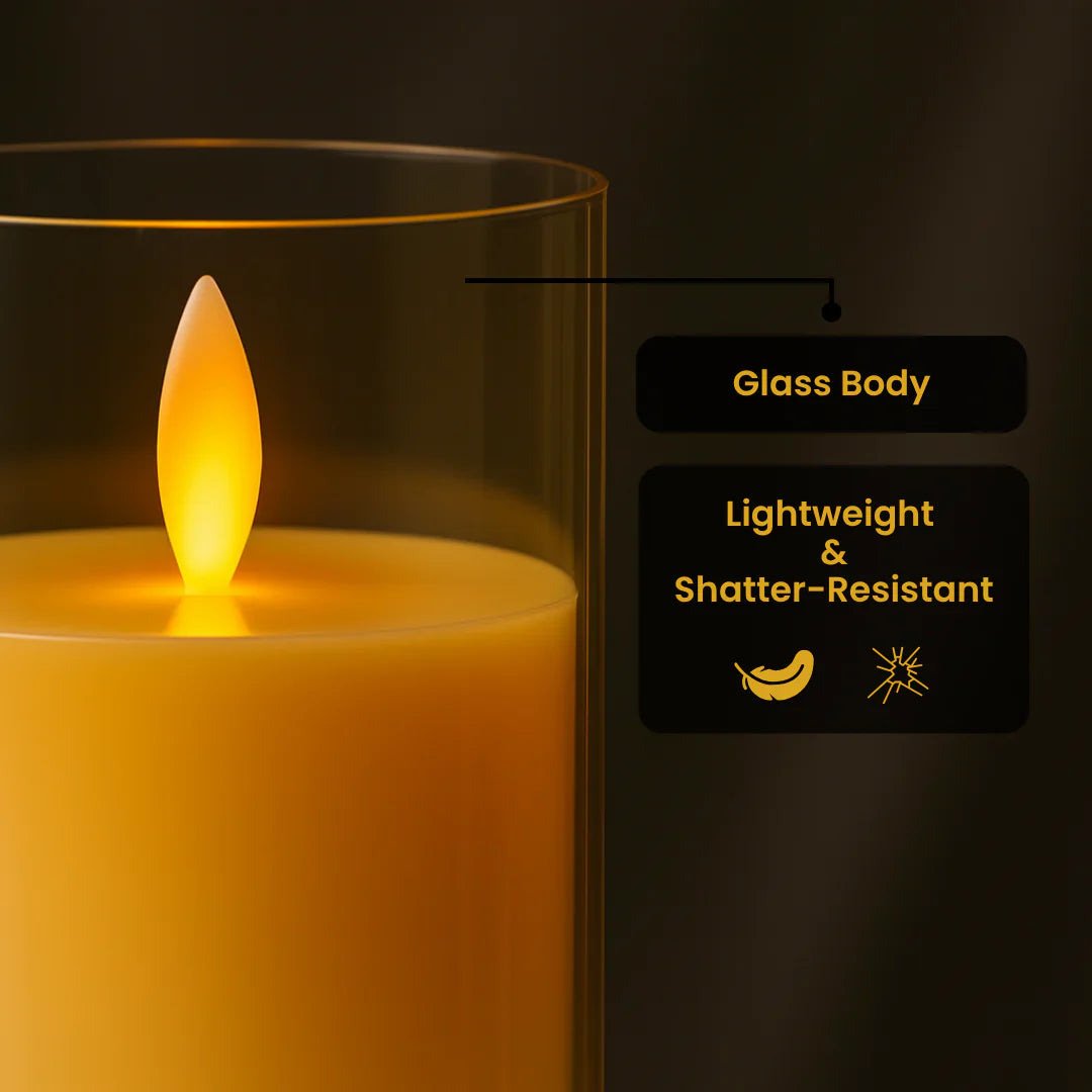 Electric Flameless LED Pillar Candles Pack of 3 - Moving Flame, 10 Key Remote & Timer Controlled