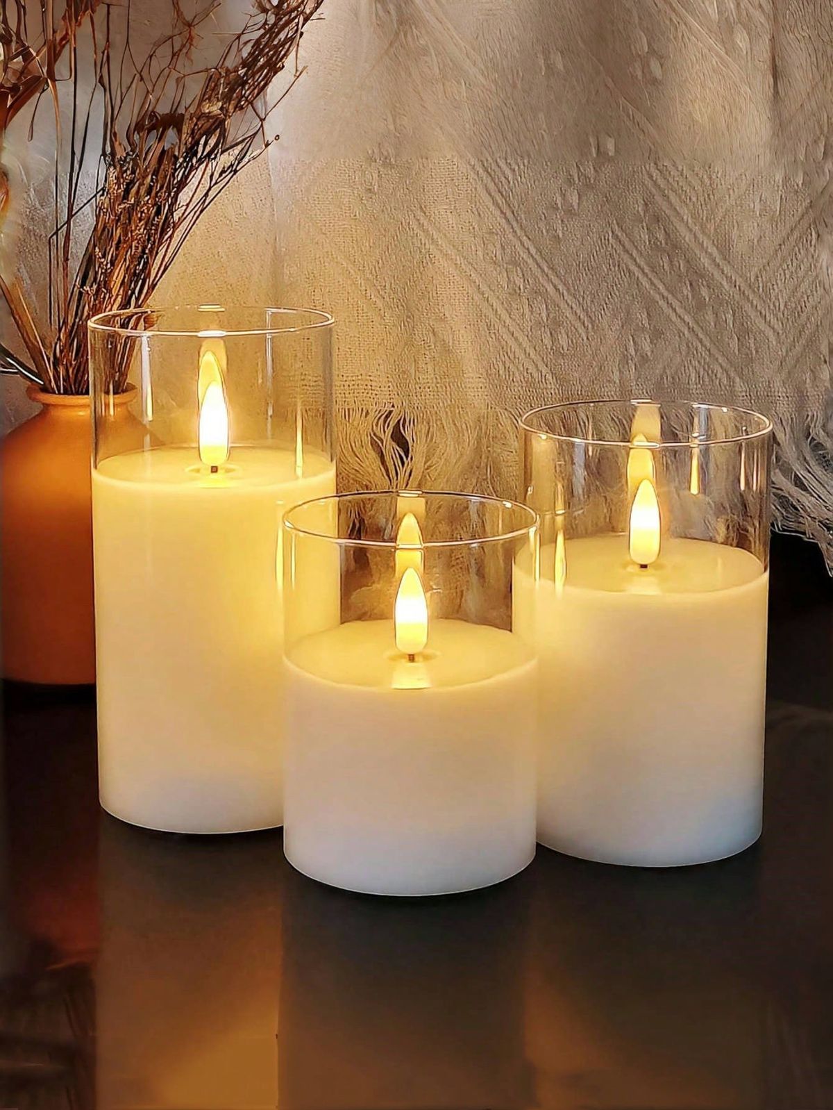 Electric Flameless LED Pillar Candles Pack of 3 - Moving Flame, 10 Key Remote & Timer Controlled