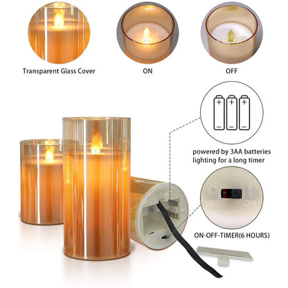 Electric Flameless LED Pillar Candles Pack of 3 - Moving Flame, 10 Key Remote & Timer Controlled